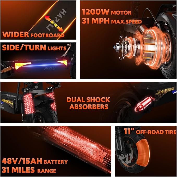 Electric Scooter for Adult, 1200W Motor, Folding E-Scooter Up to 25/31Mph & 28/31 Miles Range, 10/11" Off Road Tire Scooter with Dual Suspension & Turn Signal/Side Light - Image 5